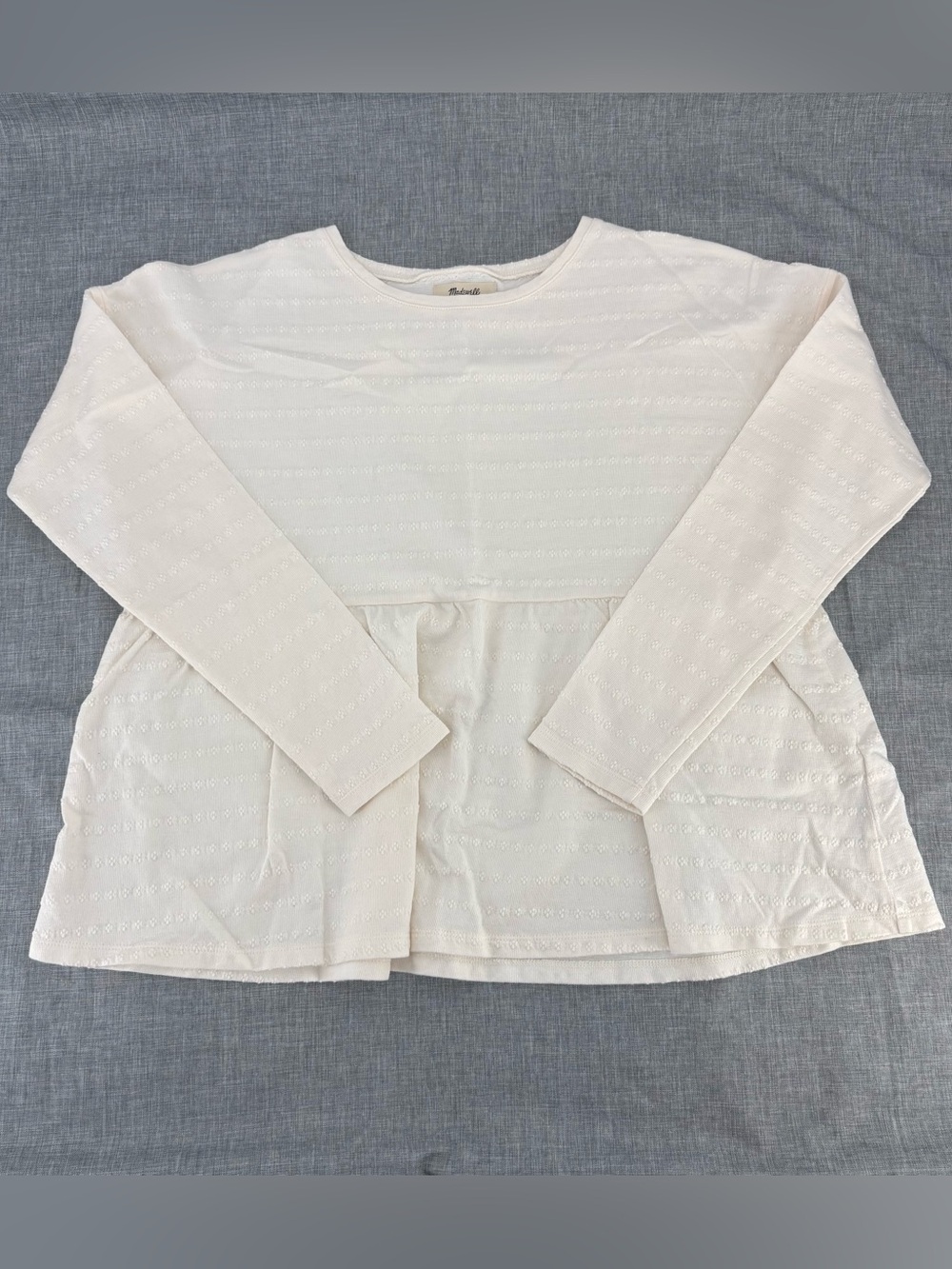 Madewell Ivory Eyelet Peplum Long-Sleeve Top